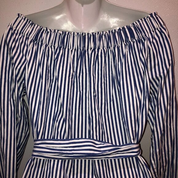 GAP Womens Medium Blue Striped Long Sleeve Off the Shoulder Summer Dress Size M - Picture 6 of 9